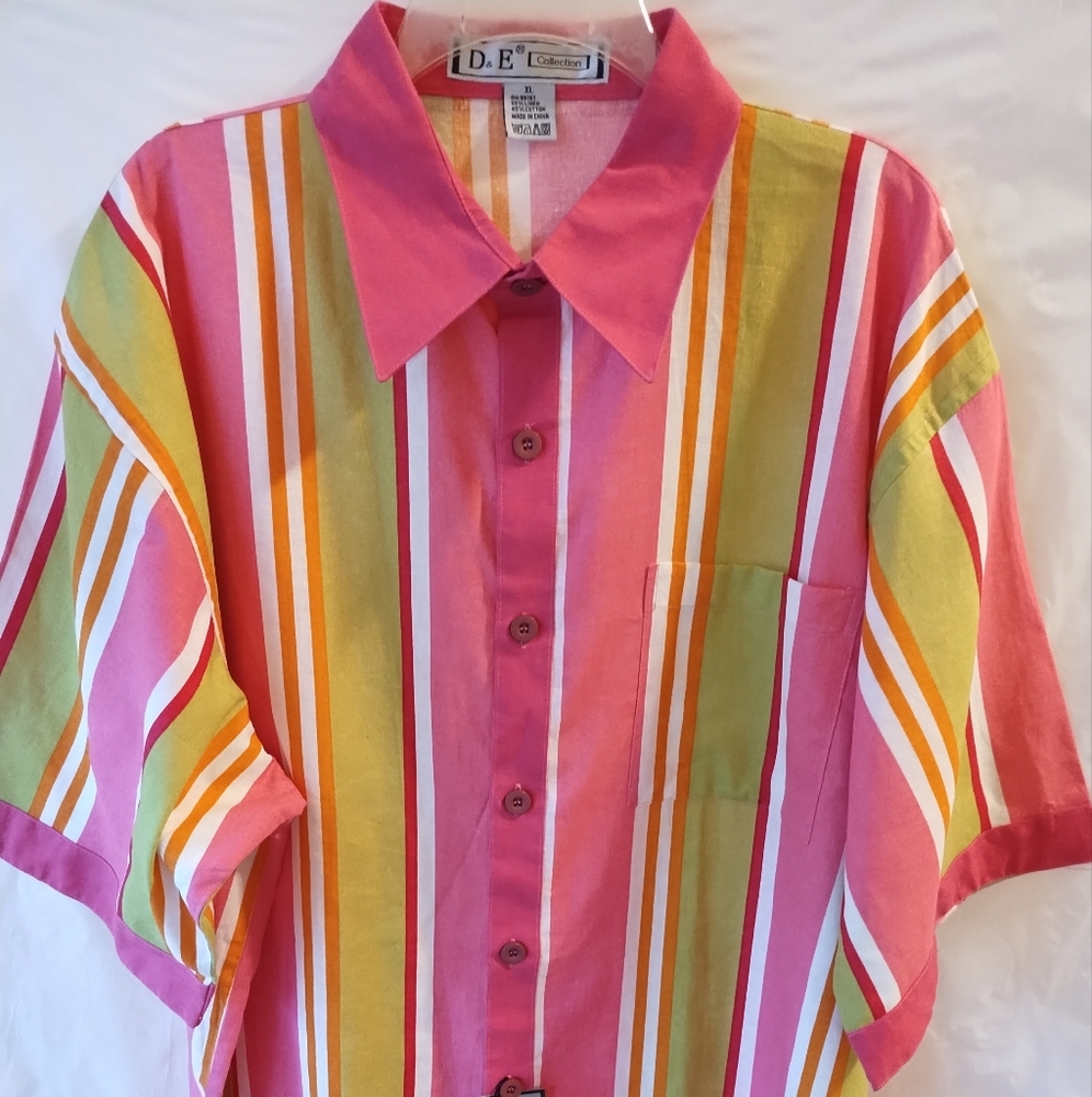LINEN-BLEND CASUAL MULTICOLOR STRIPED BUTTON DOWN SHIRT MEN'S SIZE XL